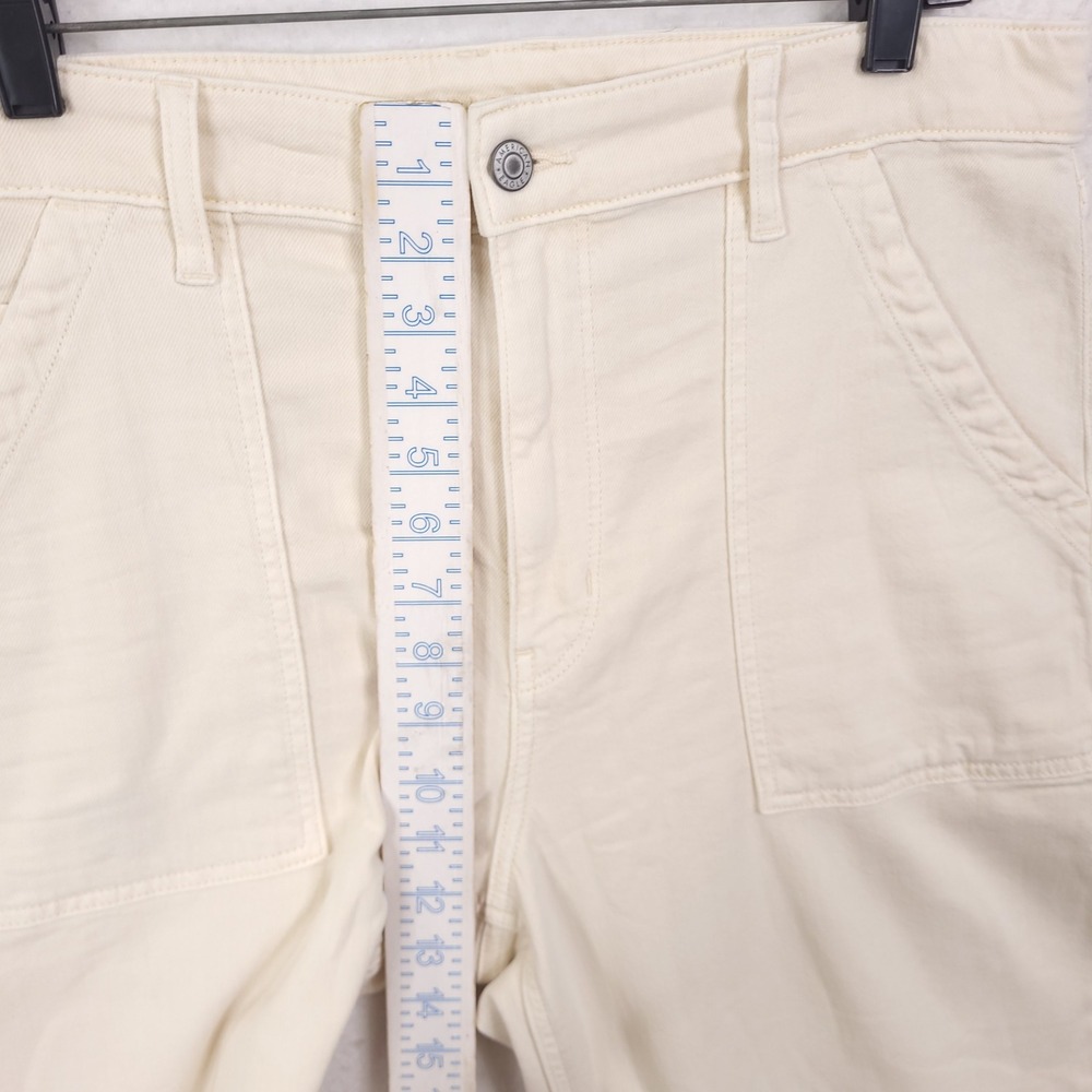 American Eagle Carpenter Pants Womens 14 Cream Stretch Wide Leg Utility Y2k - Picture 11 of 16